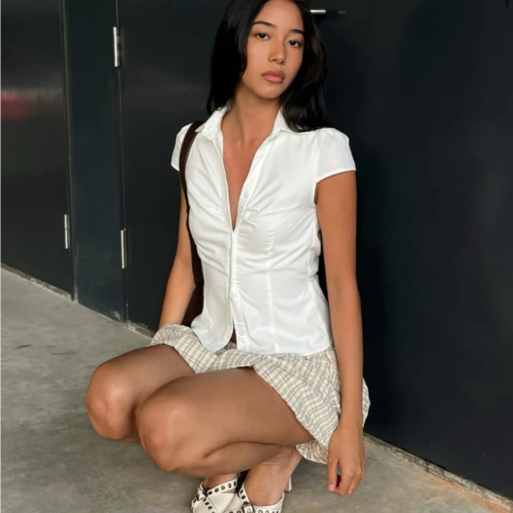 princess polly arianwyn cap sleeve button up blouse in white